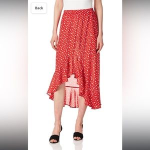 Max Studio Red High Low Skirt W/ White Flowers